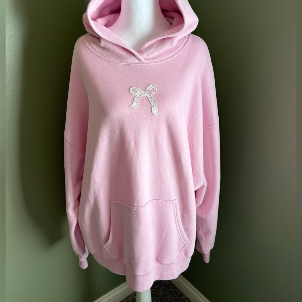 NWT Hollister Pink Hoodie with Bow Detail Large